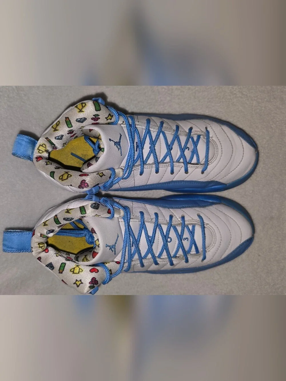 Nike Jordan Youth Air 12 GS Emoji White and Light Blue Sneakers